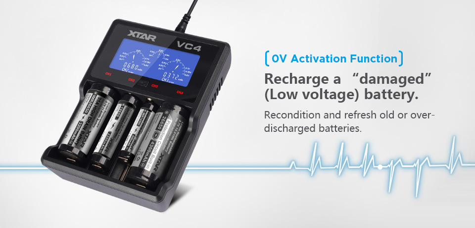 ที่ชาร์จแบตเตอรี่ XTAR VC4 USB LCD Universal Battery Charger แสดงความจุ mAh ได้ สำหรับแบต 3.7v และ 1.2v ของแท้ 100% สำหรับ 26650 18650 14500 AA AAA