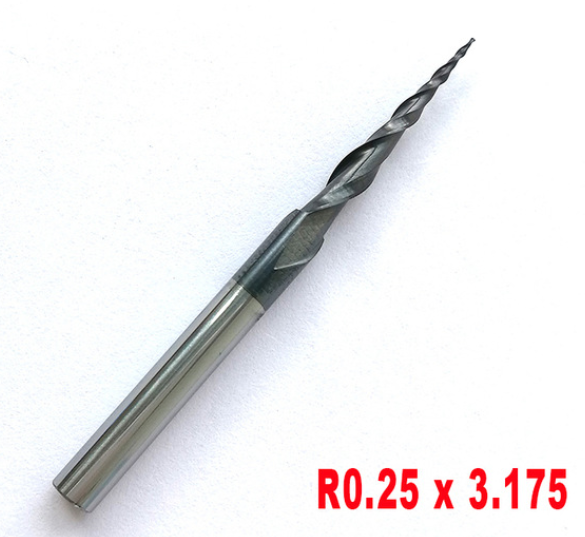 RO.25*15*3.175*38 Tungsten carbide TiAlN Coated 2 flutes Tapered Ball Nose End Mills HRC55