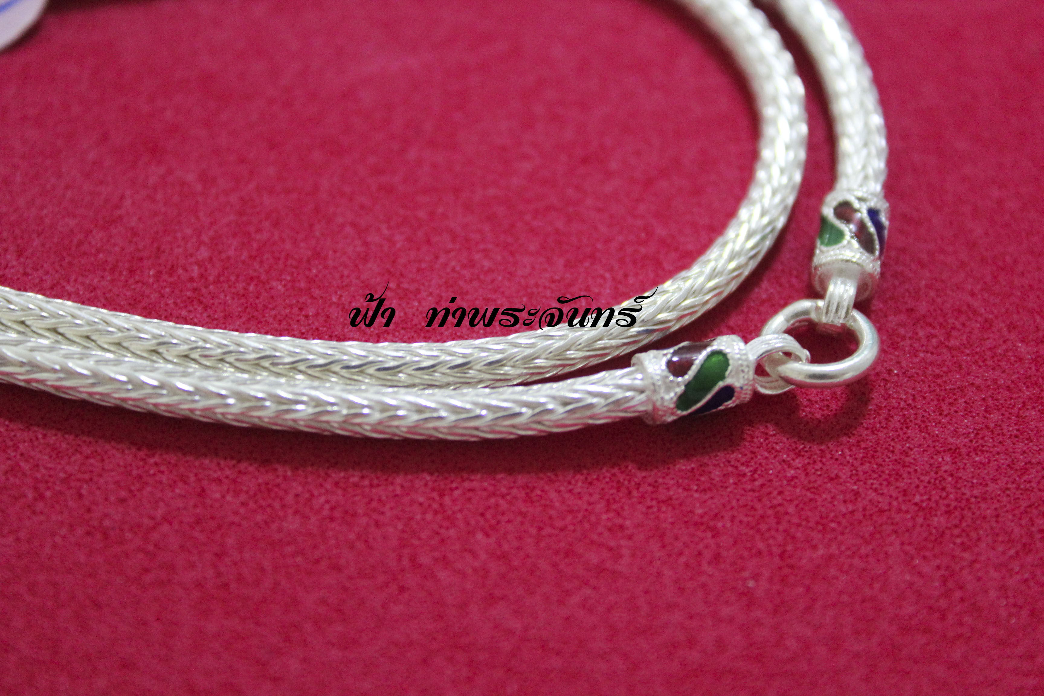 สร้อยคอลายหกเสา หัวมังกร ลงยา ห้าห่วง เงิน