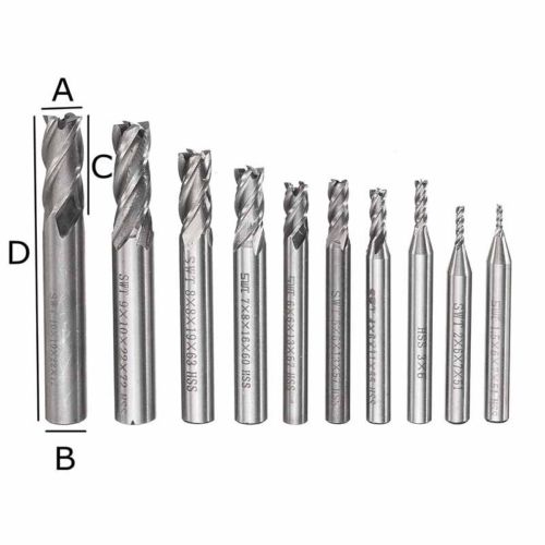 ชุดดอกกัด CNC 10 ดอก 1.5,2,3,4,5,6,7,8,9,10mm HSS 4ฟัน