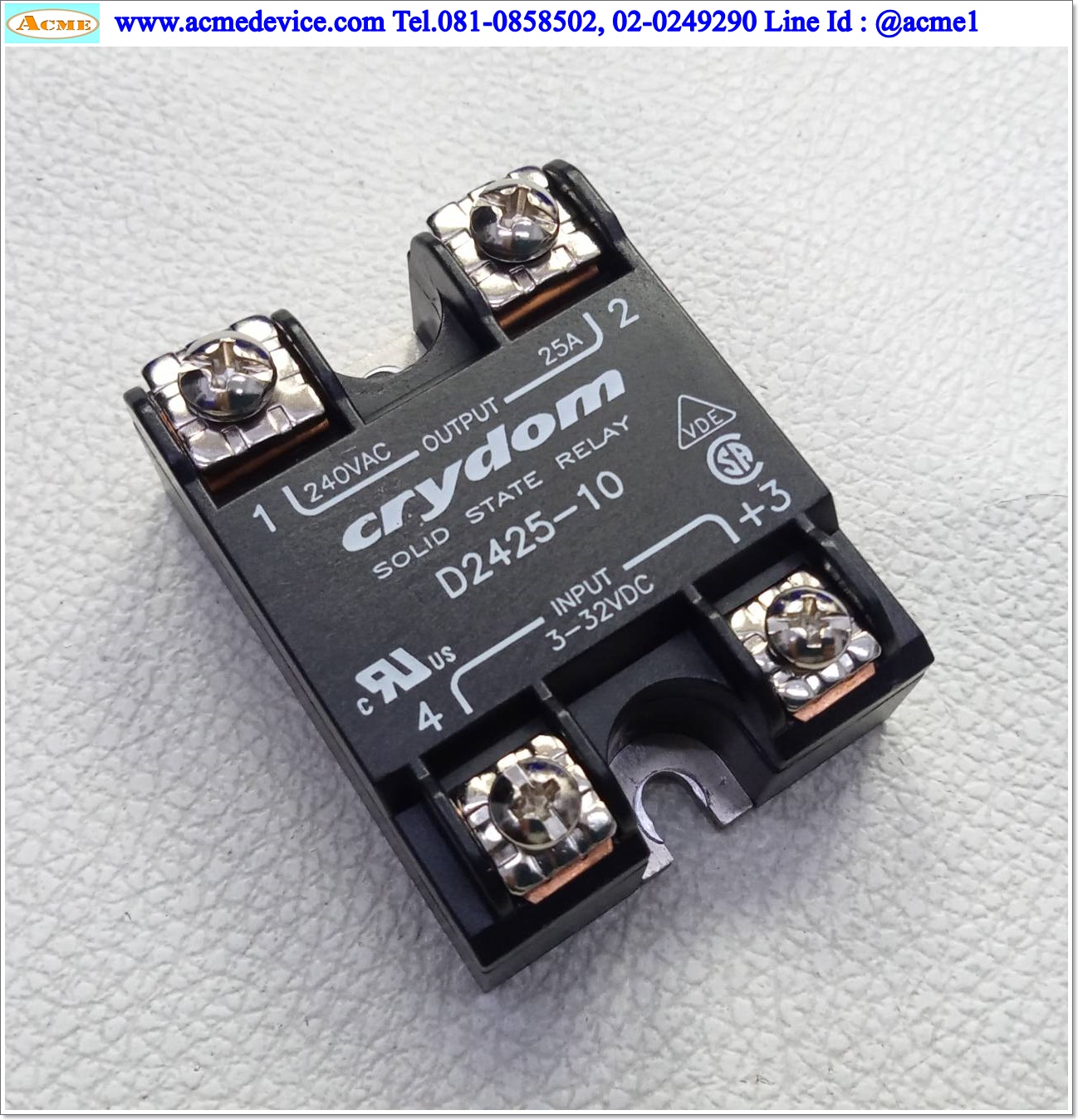 Solid State Relay Crydom รุ่น D2425-10, Input 3 to 32 Vdc, Output 240Vac, 25A