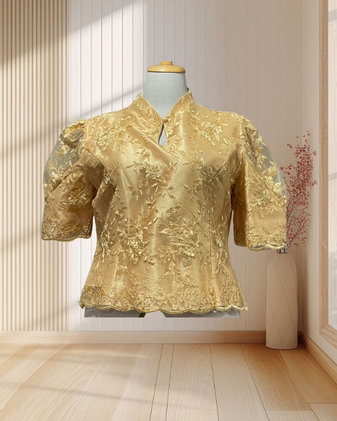 (PRE-LOVED) เสื้อลูกไม้ไหมญี่ปุ่น อก 46