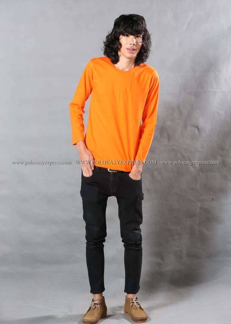 เสื้อยืด สีส้ม คอกลม แขนยาว Size 3XL