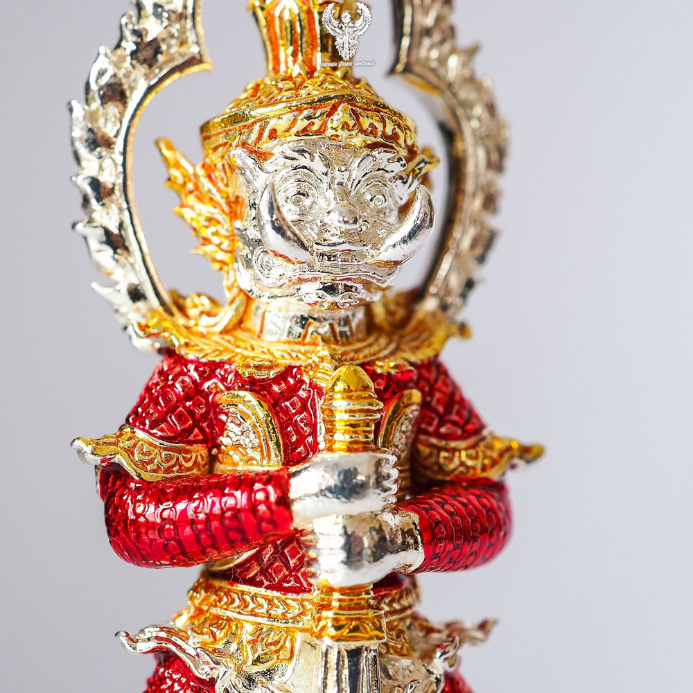 ท้าวเวสสุวรรณ. รุ่น คลังสมบัติ์ เนื้อสัมฤทธ์ชุบเงินลงยาสีแดง