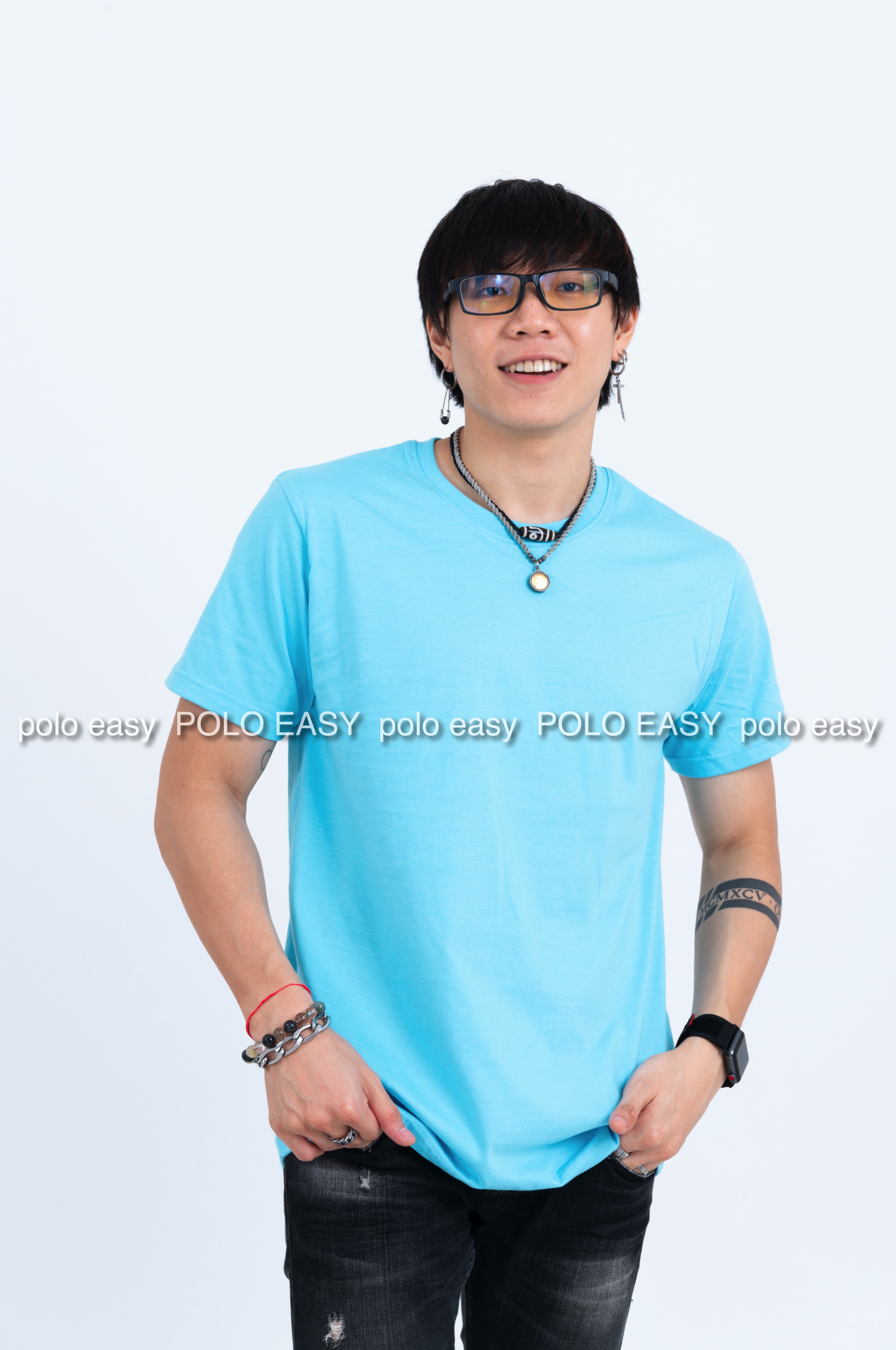XL เสื้อยืด สีฟ้าอ่อน คอกลม แขนสั้น Size XL