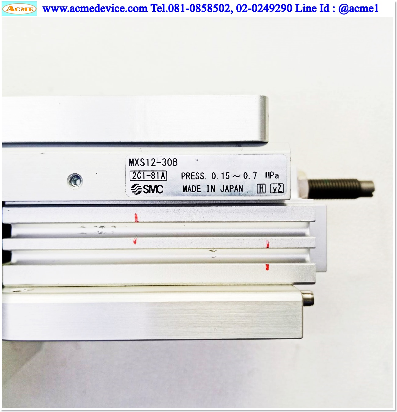 Gripper SMC รุ่น MHL2-10D, Bore 10 mm., Stroke 20 mm. & Air Cylinder MXS12-30B, Bore 12 mm., Stroke 30 mm.