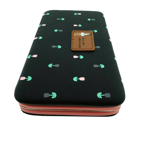 กระเป๋าใส่มือถือ/สตางค์/นามบัตร ขนาด L (สีน้ำดำ ด้านในสีชมพู)