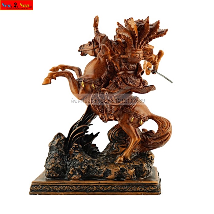 เทพเจ้ากวนอู ทรงม้าศึกเซ็กเธาว์ เรซิ่น สูง12 นิ้ว 1,690 บาท (เรซิ่นลายไม้)