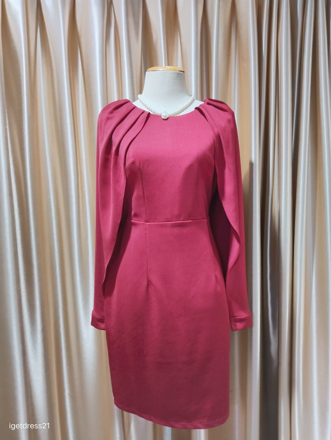 สั้นแดงไวน์แขนยาว (XL) มือ2