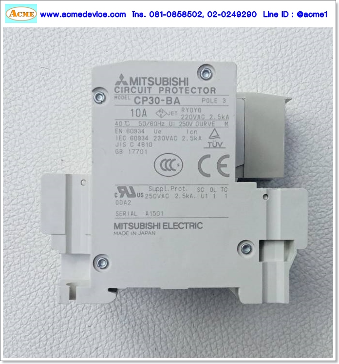 Breaker Mitsubishi รุ่น CP30-BA, 10A, Auxiliary Switch