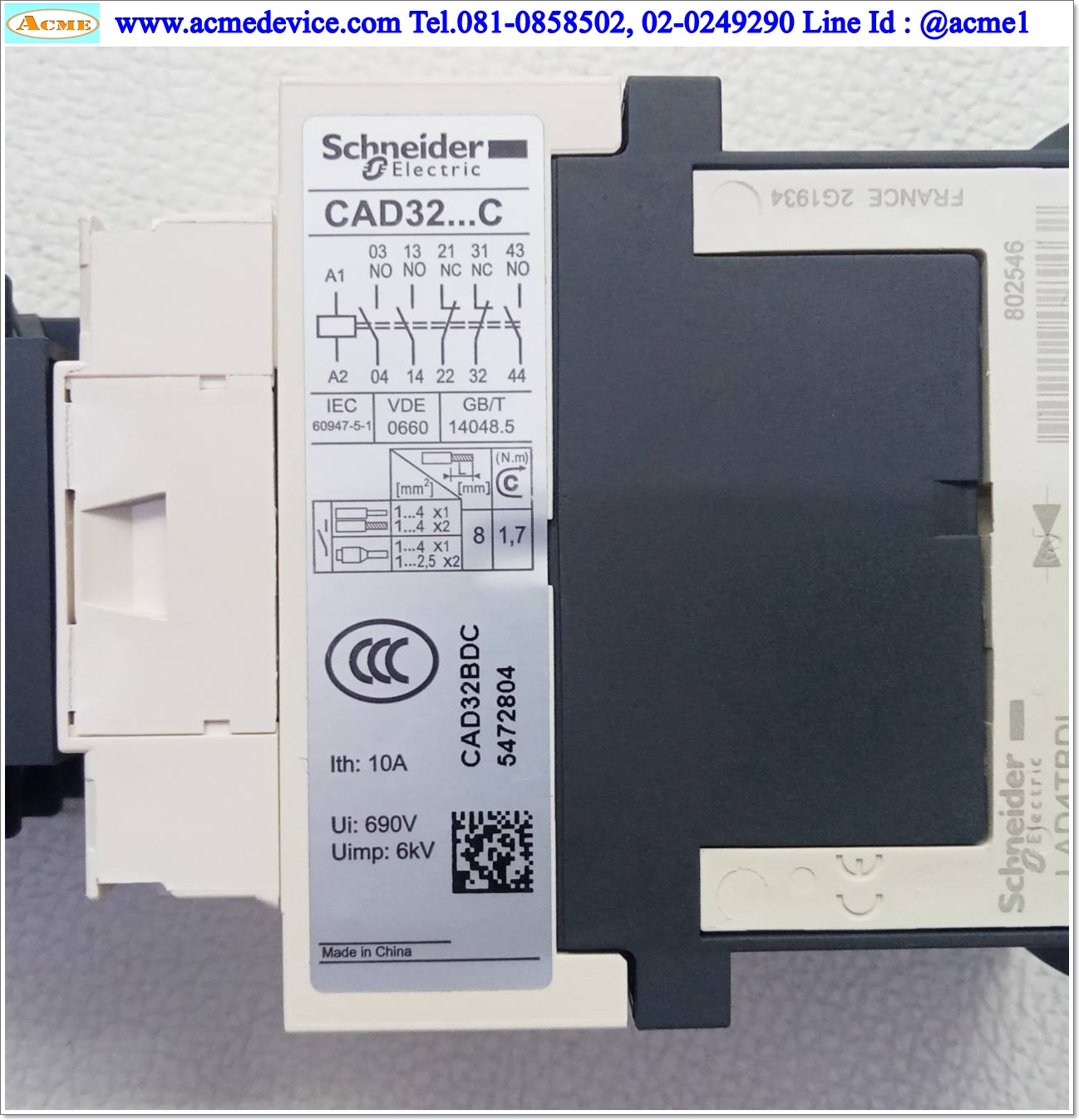Control Relay Schneider รุ่น CAD32BD + LADN40C, 10A, Coil 24Vdc (หน้าดำ)
