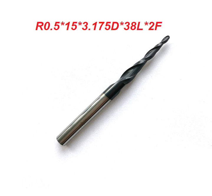 RO.50*15*3.175*38 Tungsten carbide TiAlN Coated 2 flutes Tapered Ball Nose End Mills HRC55