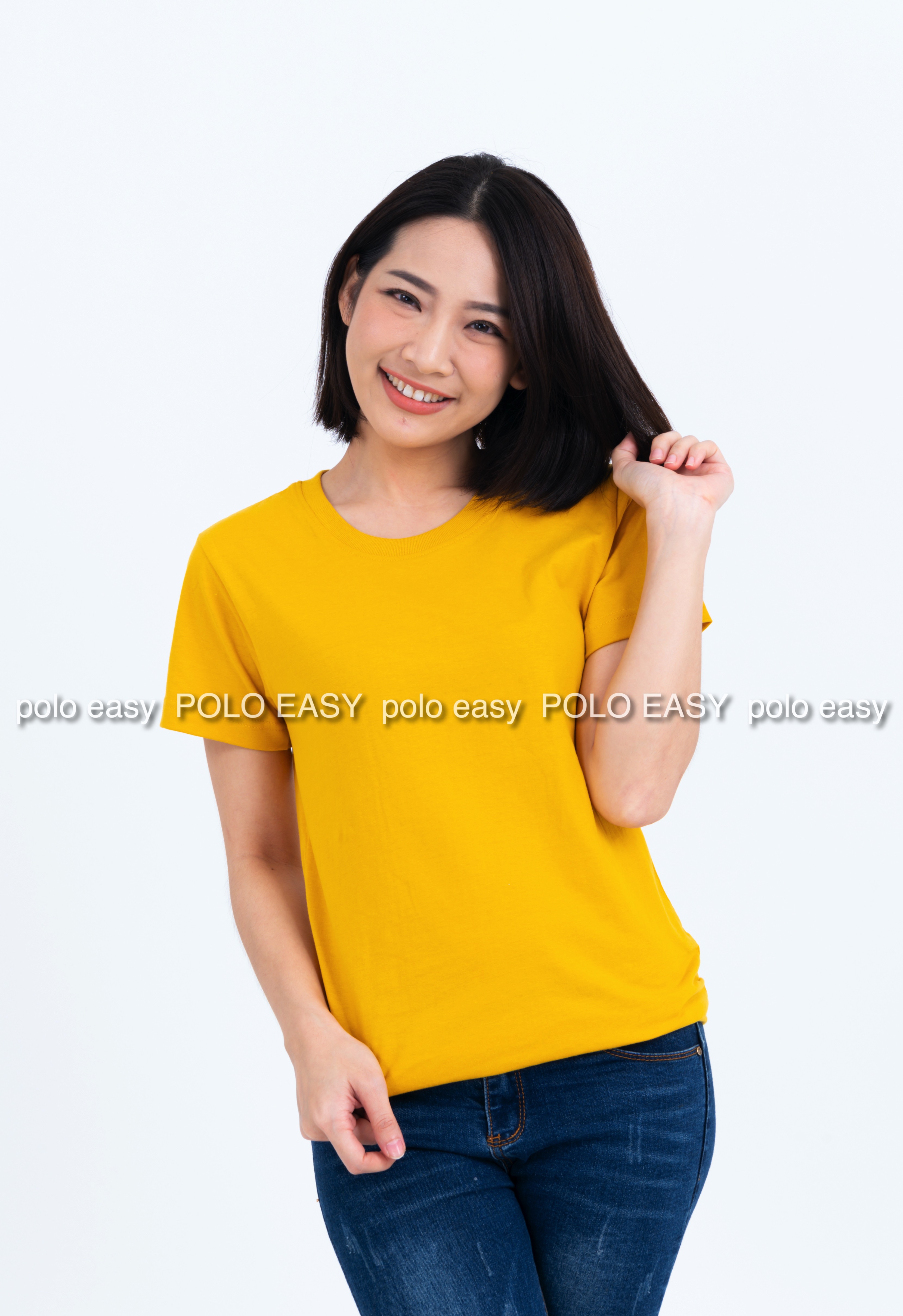 M เสื้อยืด สีเหลืองมัสตาร์ด คอกลม แขนสั้น Size M