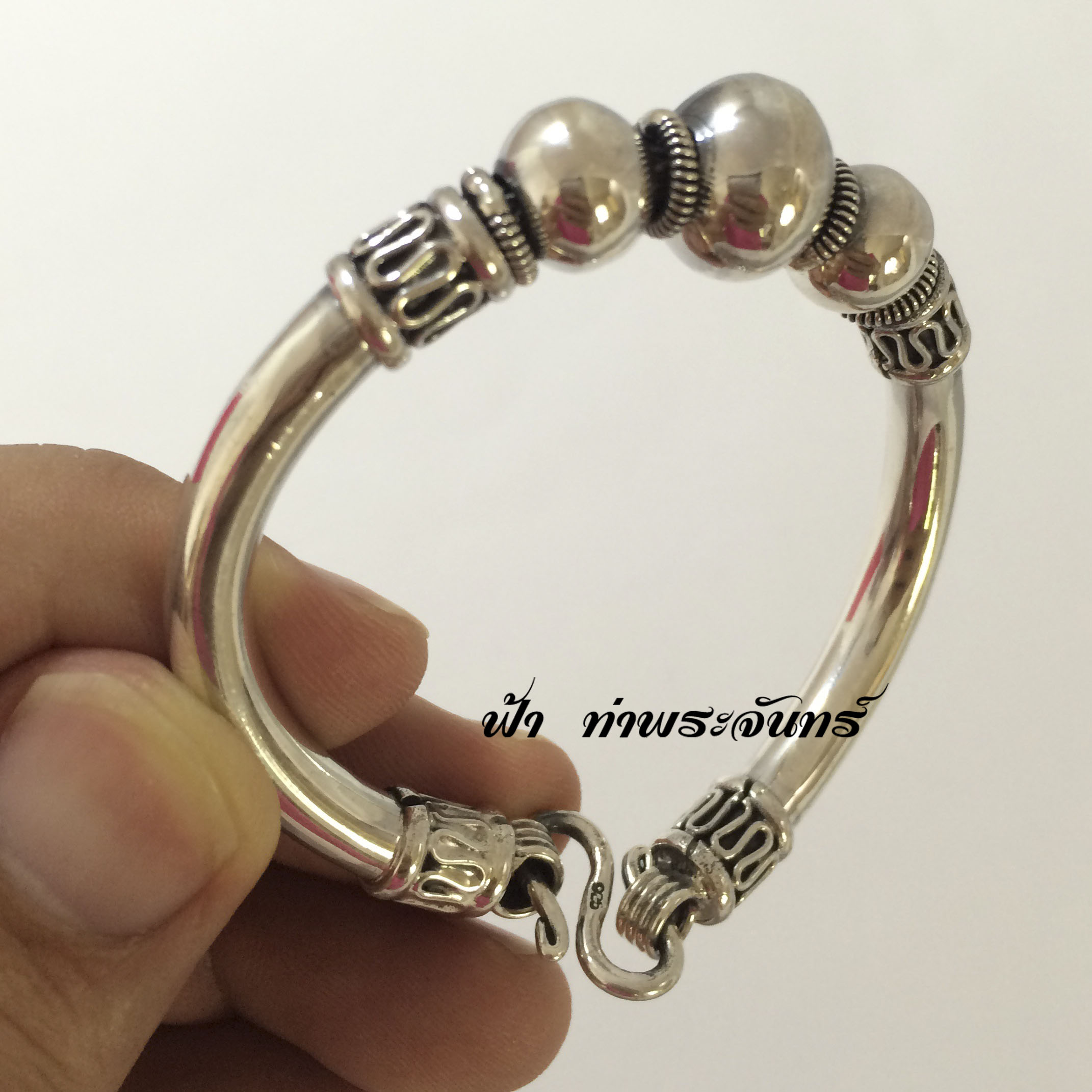กำไลข้อมือเงินแท้ ลายลูกประคำใหญ่