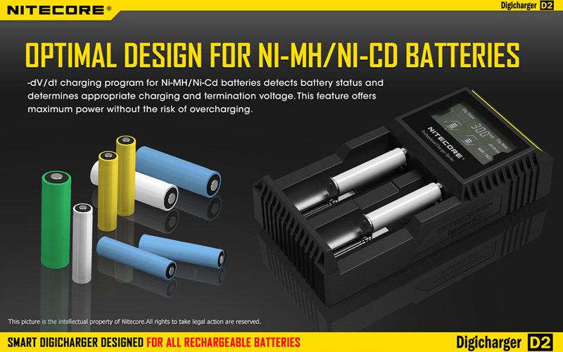 ที่ชาร์จแบตเตอรี่ NITECORE D2 Digicharger LCD Display Universal Battery Charger สำหรับแบต 3.7V และ 1.2V ของแท้ 100% Original for 26650 18650 18350 16340 14500 10440 AA AAA
