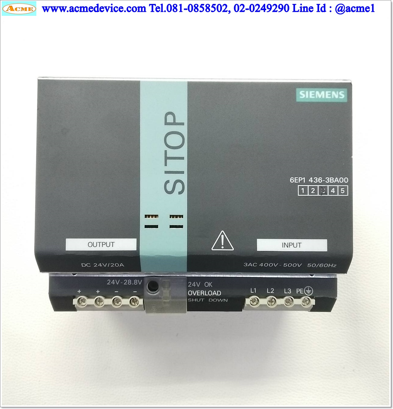 Power Supply Siemens รุ่น 6EP1436-3BA00, SITOP power 20, Output 24V, 20A, 480W (24V-28.8V)