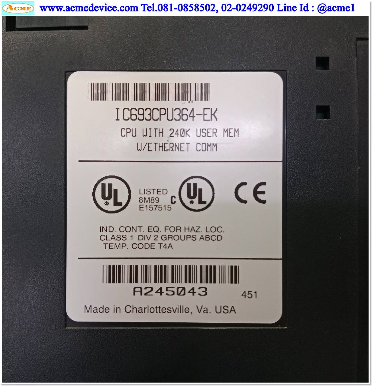 PLC GE FANUC รุ่น IC693CPU364-EK, Ethernet Communication CPU Unit 240K User Memory