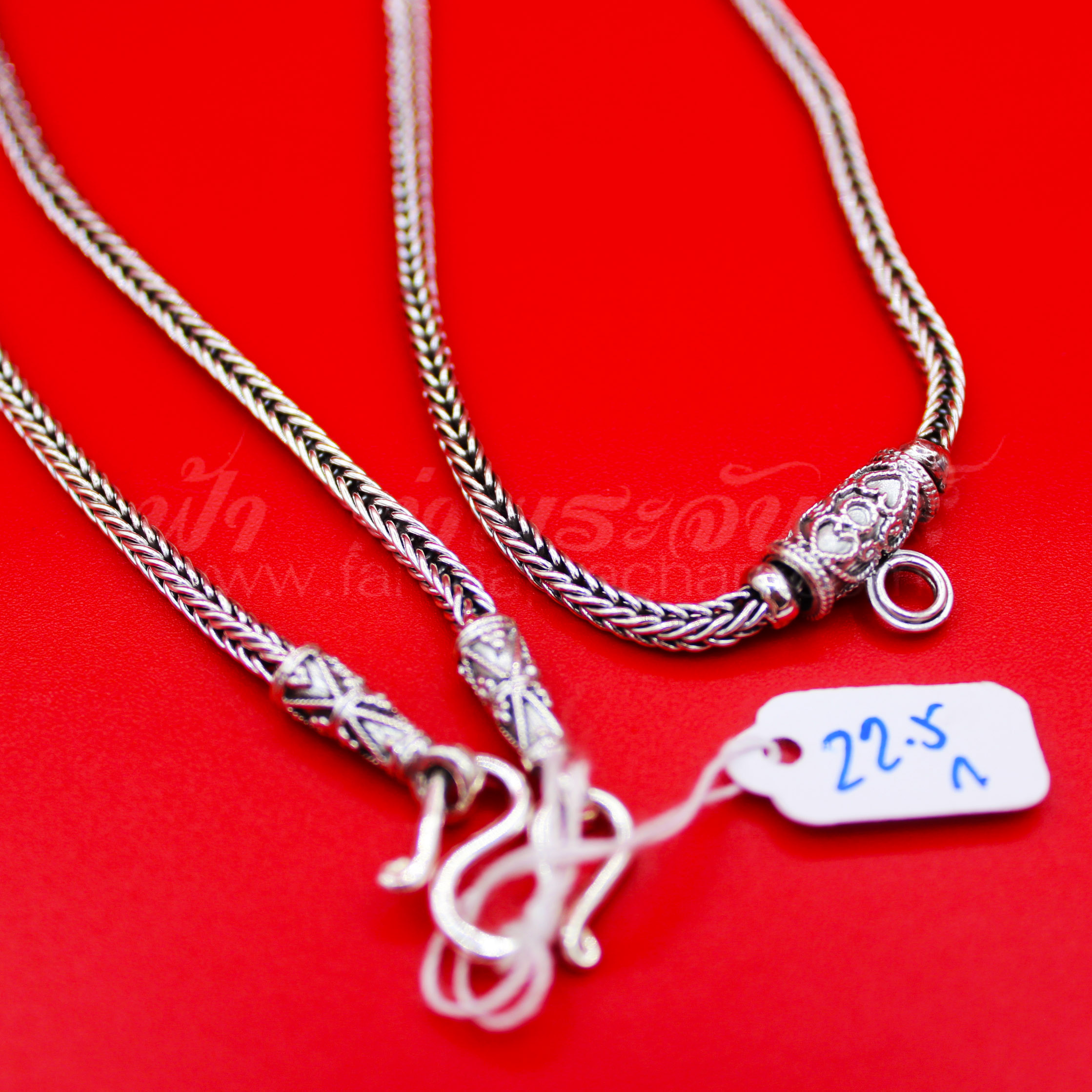 สร้อยคอเงินแท้ 92.5% ลายสี่เสา หัวจรวด รมดำ แบบห่วงเดียว มีห่วงหลัง