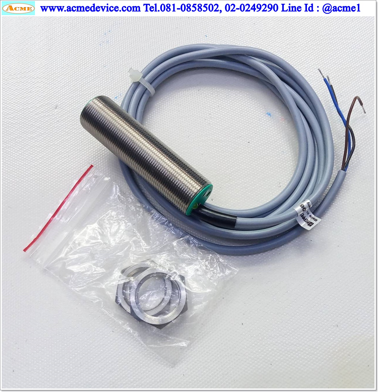 Proximity Pepperl+Fuchs รุ่น CJ8-18GM-E2, M18, ระยะ 8mm, 3Wire, PNP, NO, Shielded, Capacitive