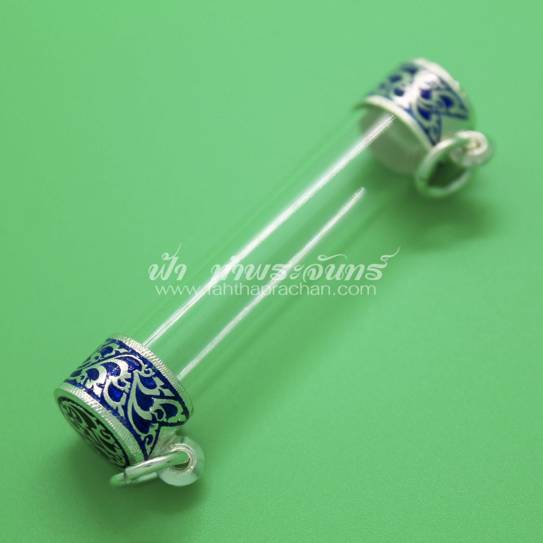 หลอดตะกรุดฝาสวม แบบฝาข้าง เงินลงยางานแกะมือ