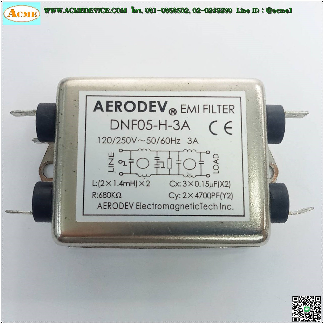 Noise Filter AERODEV รุ่น DNF05-H-3A, 220V, 3A