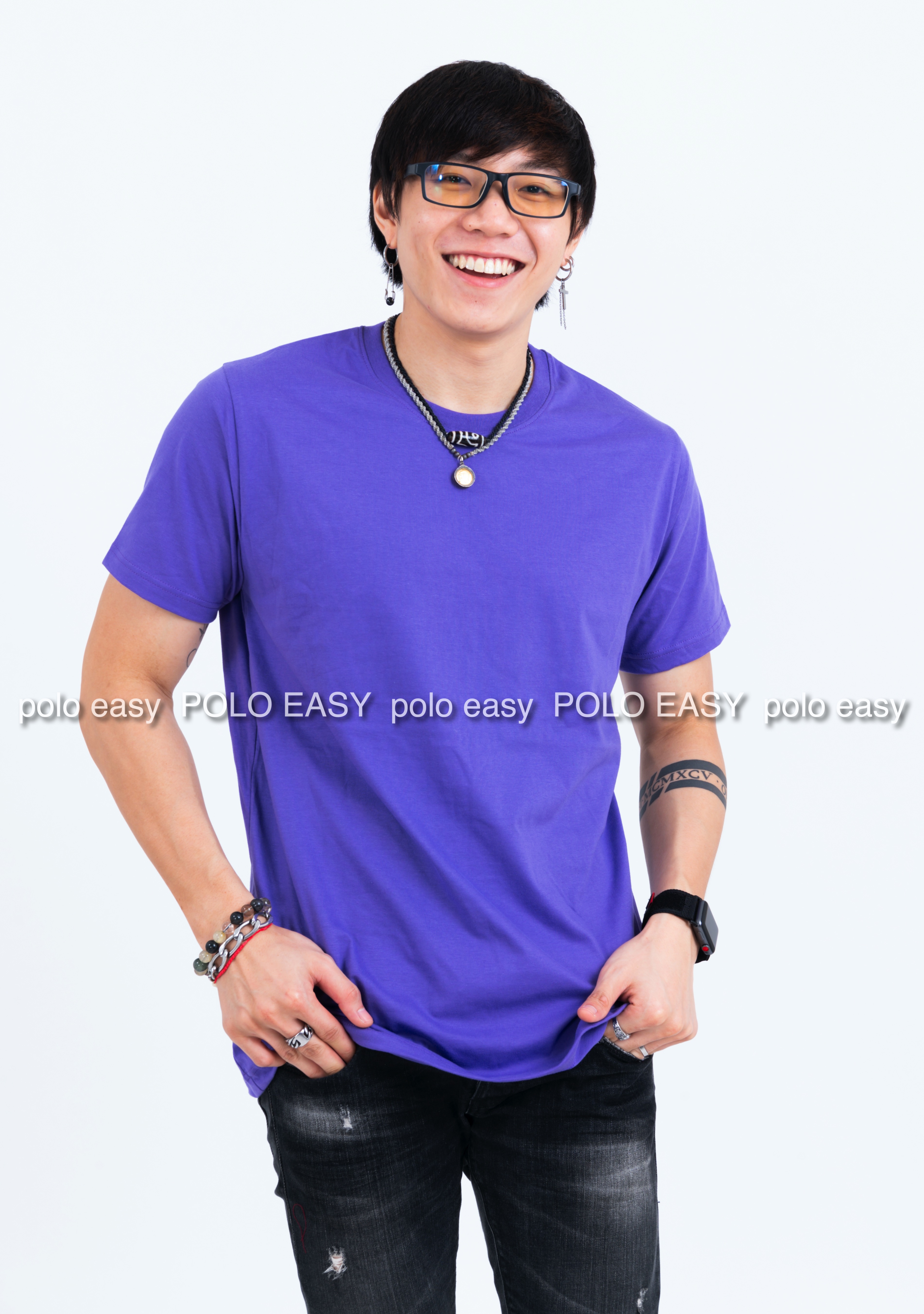 M เสื้อยืด สีม่วงอ่อน คอกลม แขนสั้น Size M