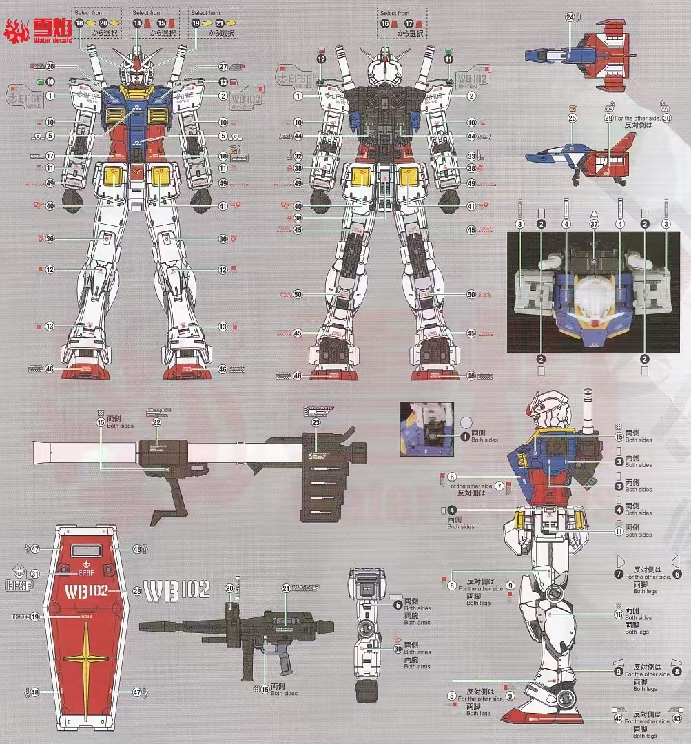 ดีคอลน้ำ 1/100 RX-78-2 FAT CAT RX-78-2 Ver Zoom in Water Decal Fluorescent color