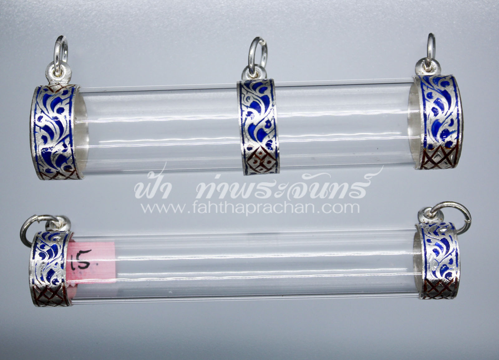 หลอดตะกรุด ฝาเงินลงยา แบบมีห่วงกลาง
