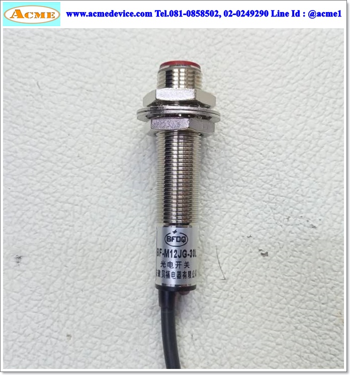Photoelectric Bfkdo รุ่น BF-M12JG-30N1/L, M12, ระยะ 20m, NPN, NO, (รับ-ส่ง)
