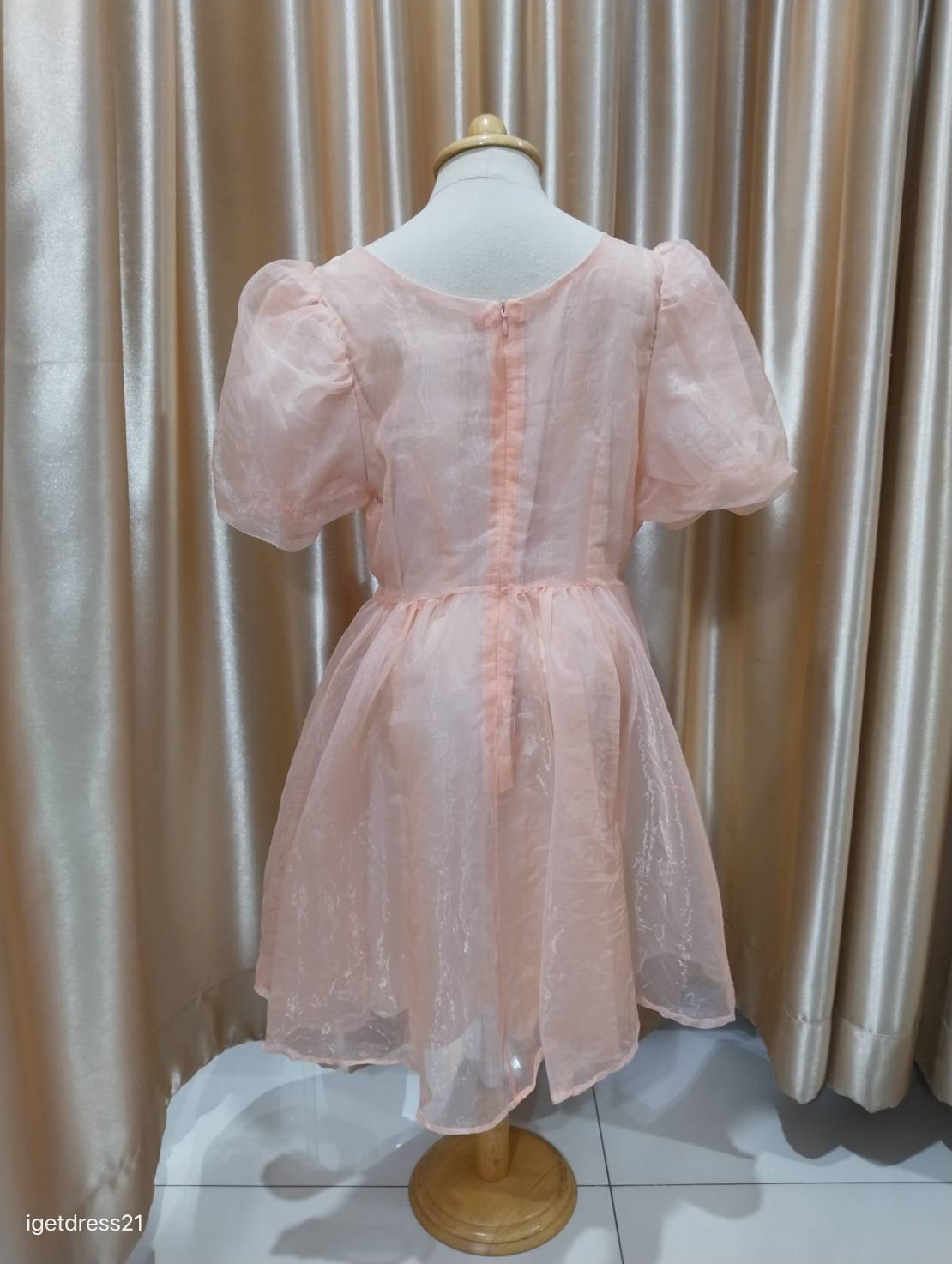 ชุดราตรีเด็กสีโอโรสแขนตุ๊กตา