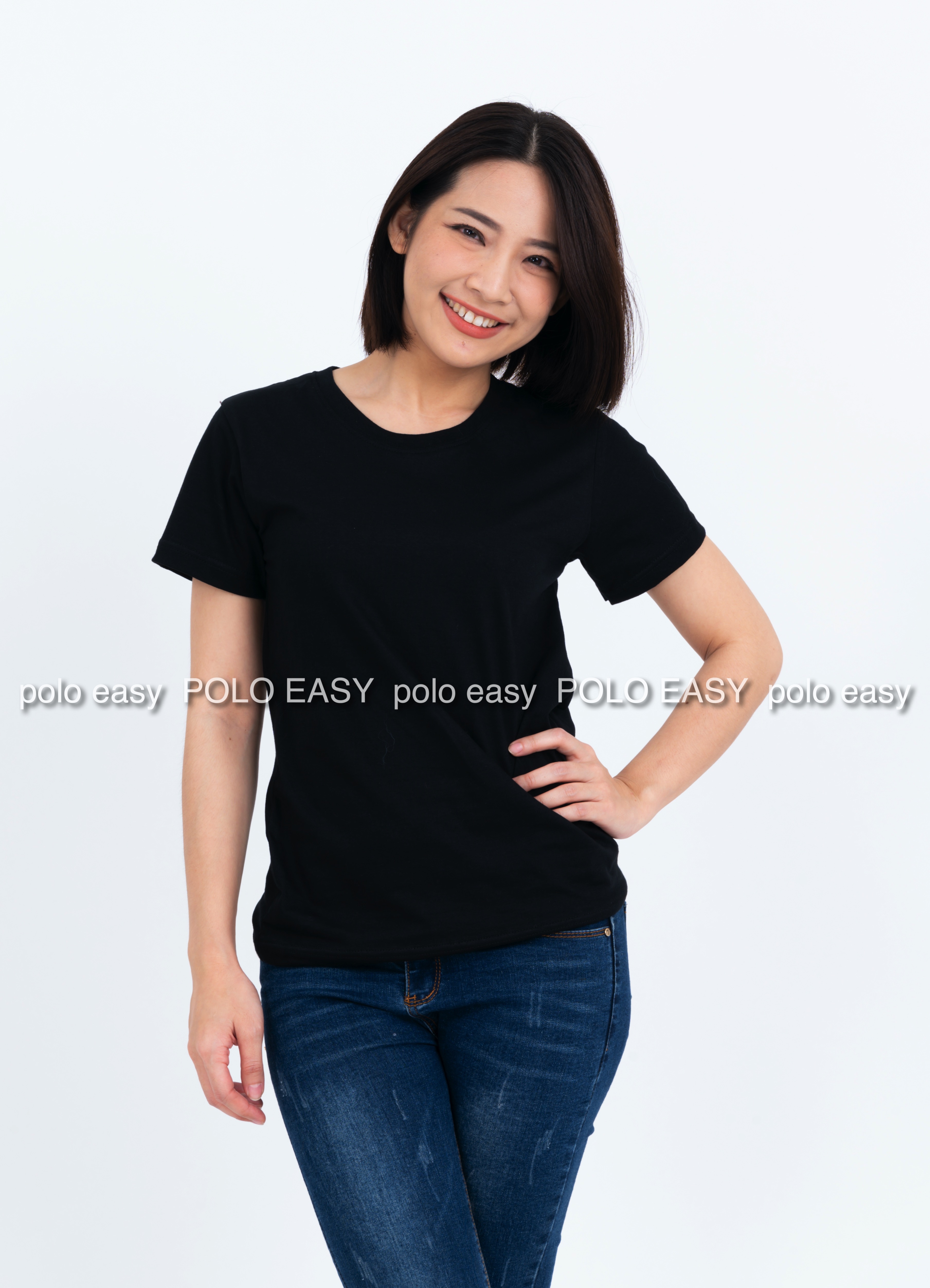 M เสื้อยืด สีดำ คอกลม แขนสั้น Size M