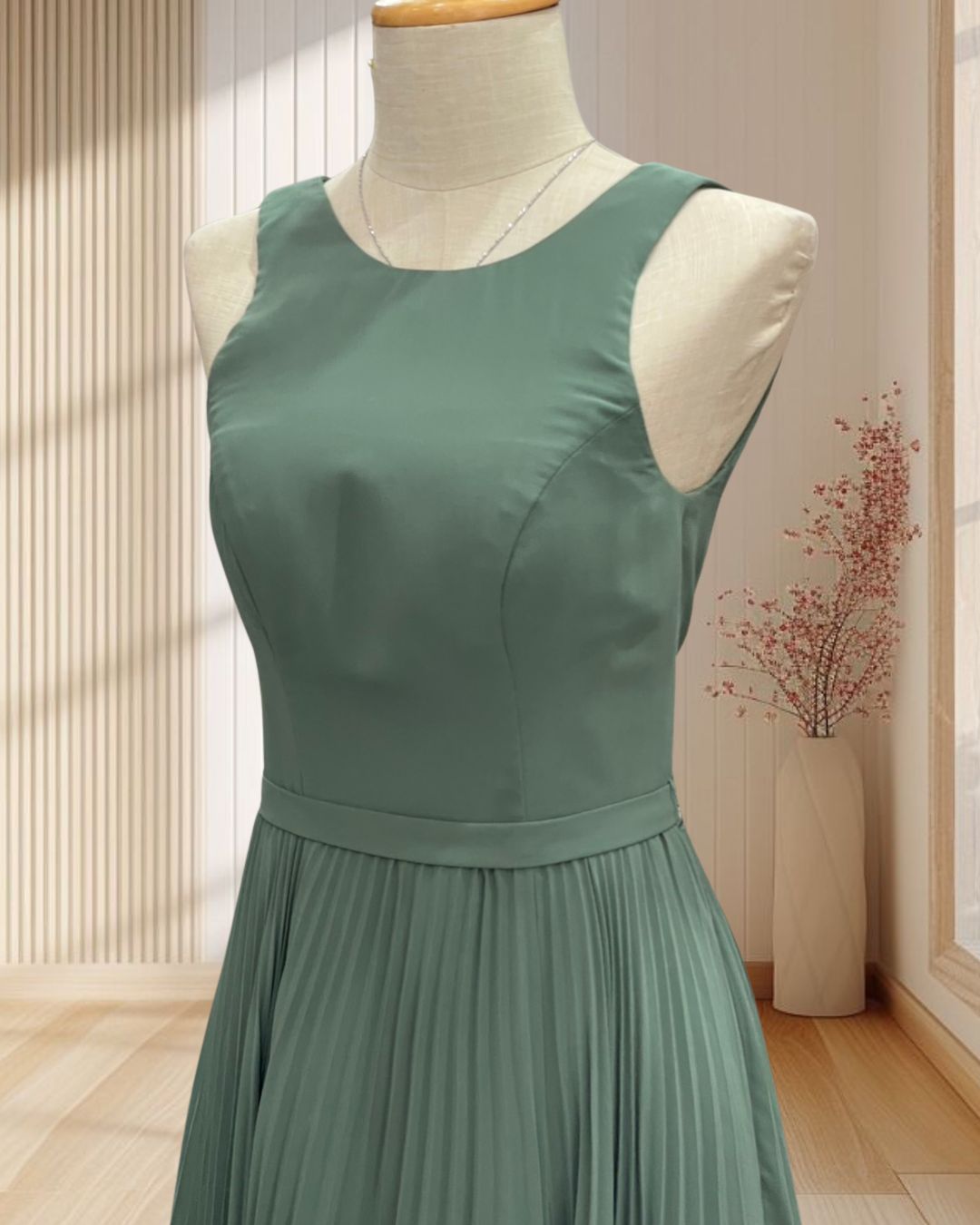 ราตรียาวสีเขียวมะกอก แขนกุด ผ้าชีฟอง ไซส์ XS