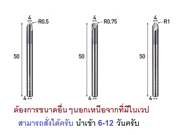 ดอกเก็บขอบ R4.0x10x75 2T ก้าน 10.0 mm Cemented Carbide Corner Rounding End Mills