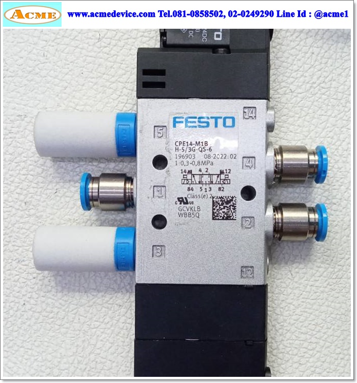 Solenoid Valve Festo รุ่น CPE14-M1B H-5/3G-QS-6 196903, MSZE-B-3-24DC 2971063, 5/3, 3-position closed center, coil 24Vdc