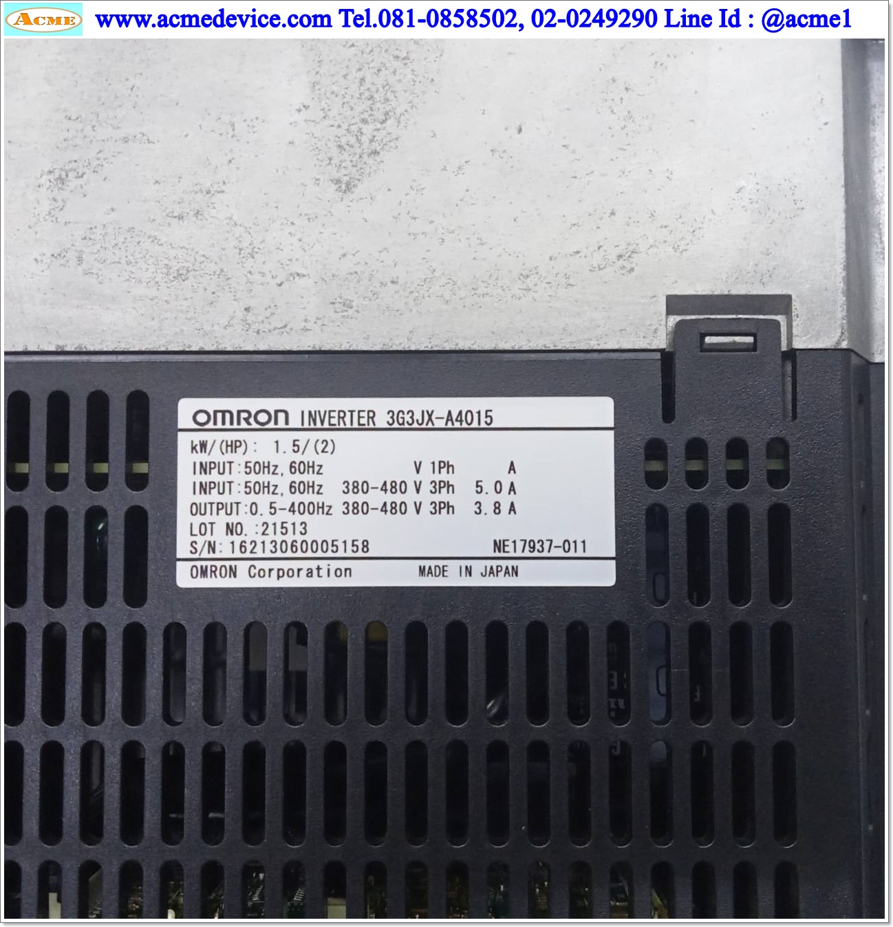 Inverter Omron รุ่น 3G3JX-A4015, 1.5kW, Input 3PH 380Vac, Output 3PH 3.8A, 2 แรง