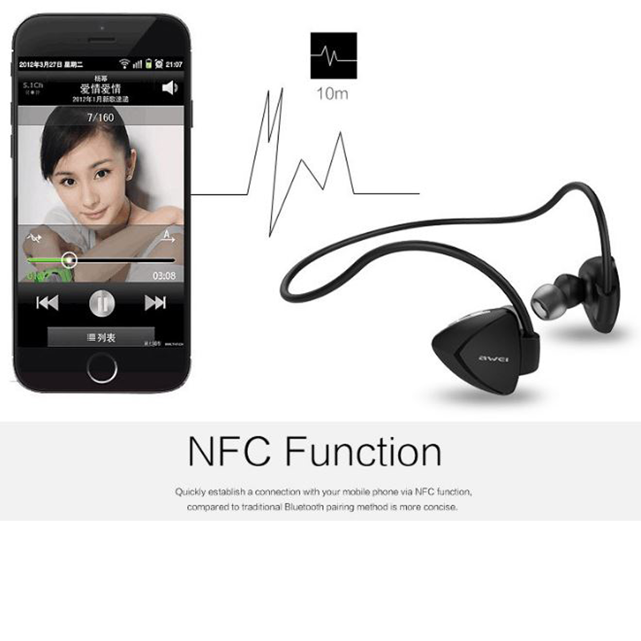 หูฟังบลูทูธ Awei A840BL สีดำ