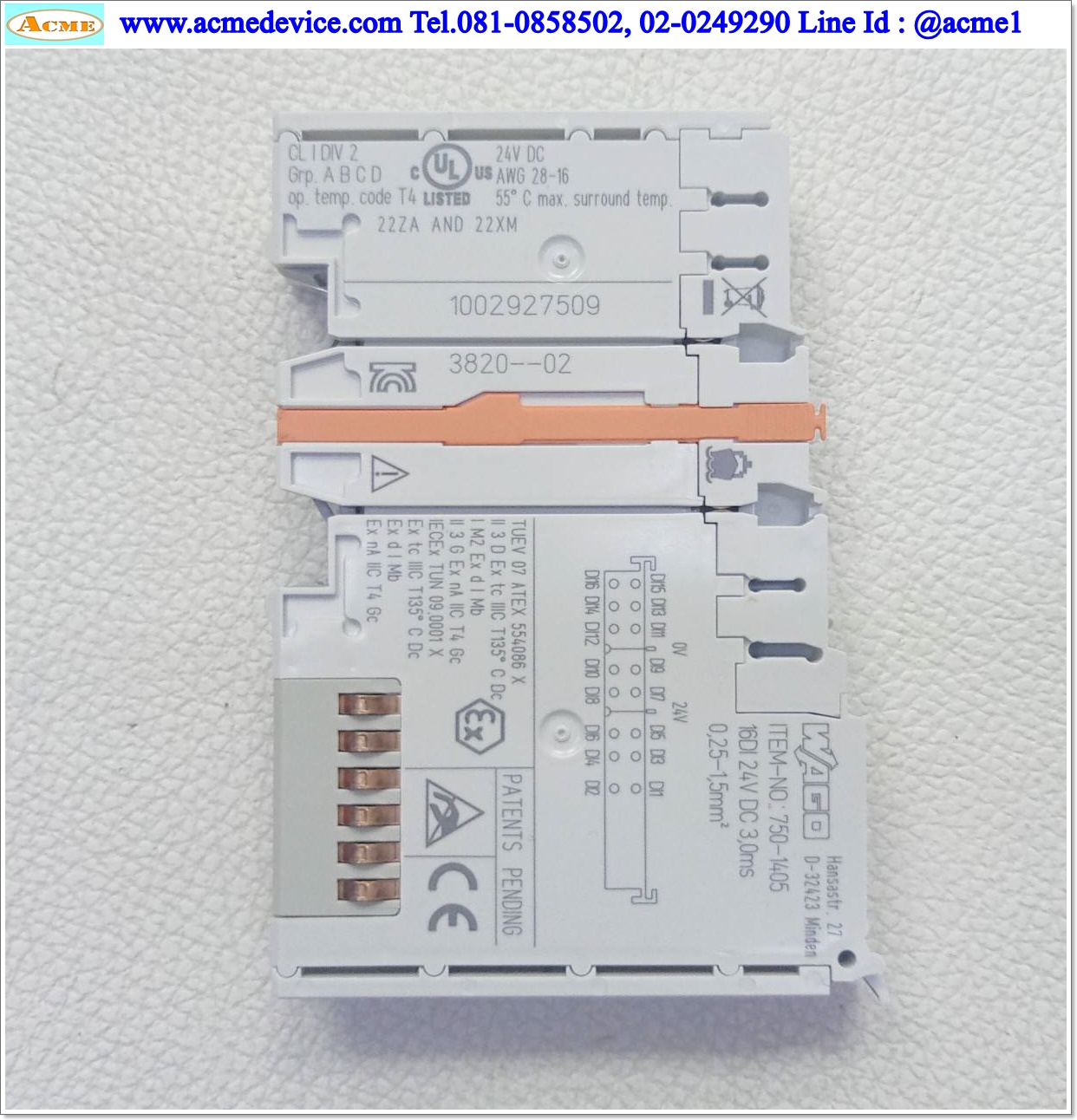 PLC Wago รุ่น 750-1405, Voltage 24Vdc, 3ms, 16-Channel Digital Input