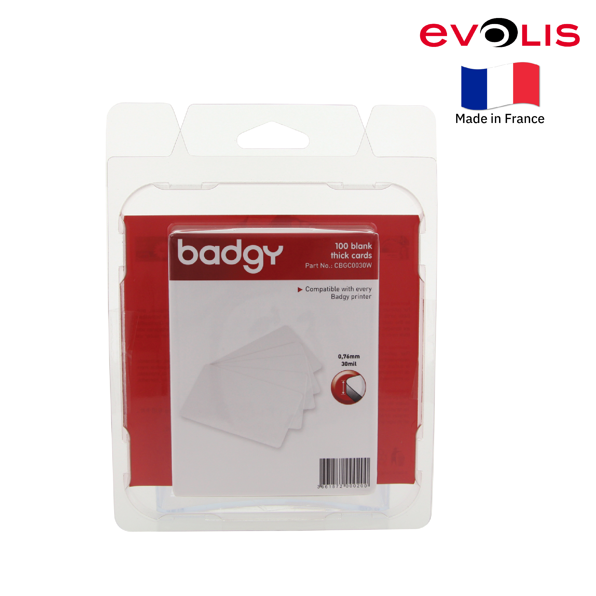 บัตรพลาสติก PVC 0.76 มม. (แพ็ค 100 ใบ) ยี่ห้อ Evolis