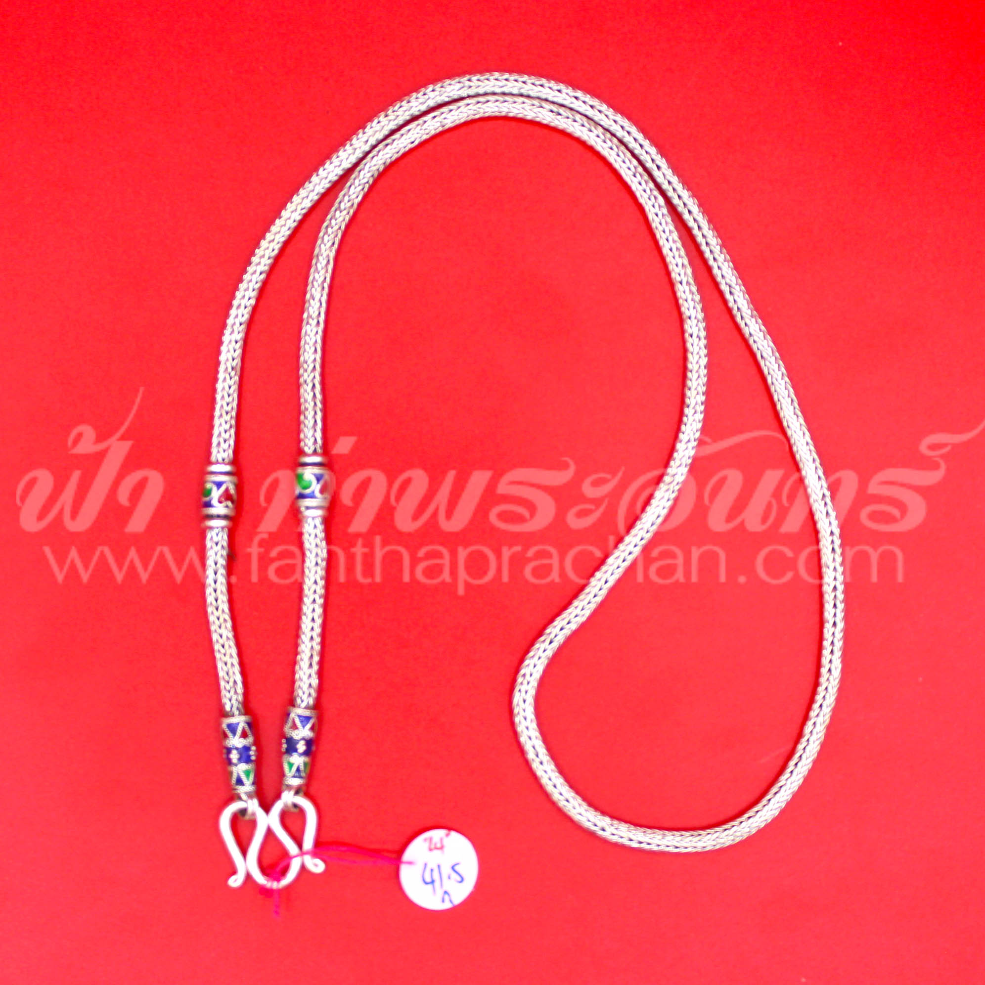 สร้อยคอเงินแท้ 92.5 ลายหกเสา หัวจรวดลงยา รมดำ แบบห่วงเดียว