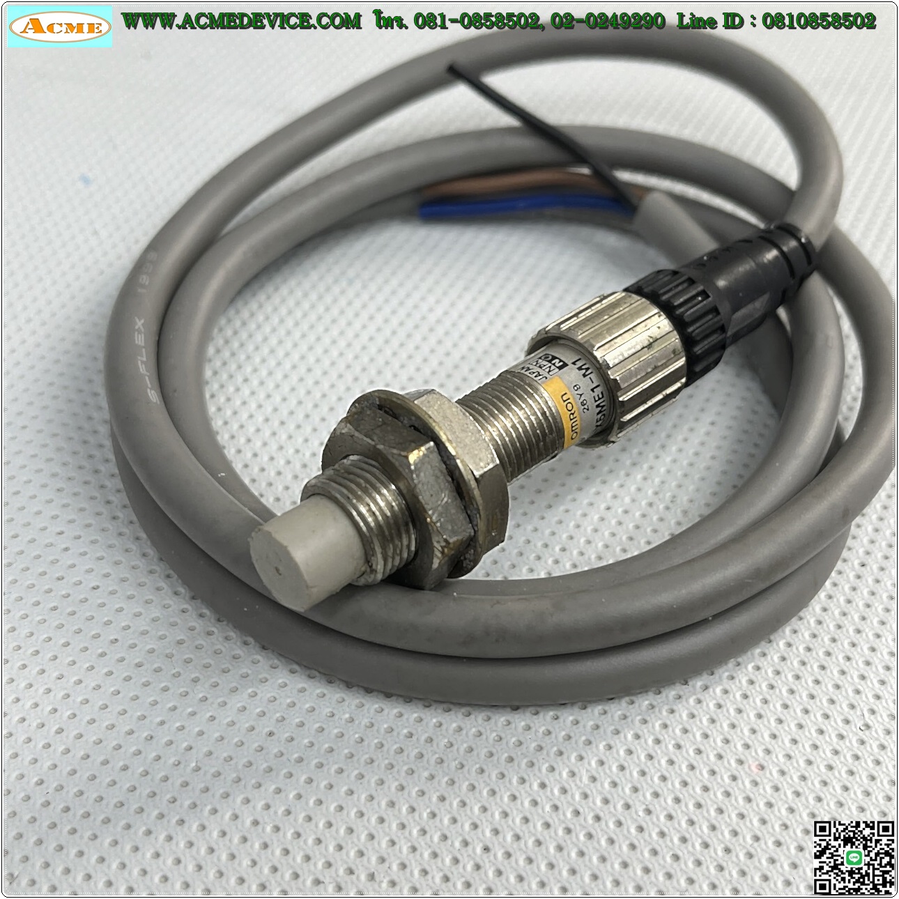 Proximity Omron รุ่น E2E-X5ME1-M1, M12, ระยะ 5mm, 3wire, NPN, NO, Unshielded, Inductive