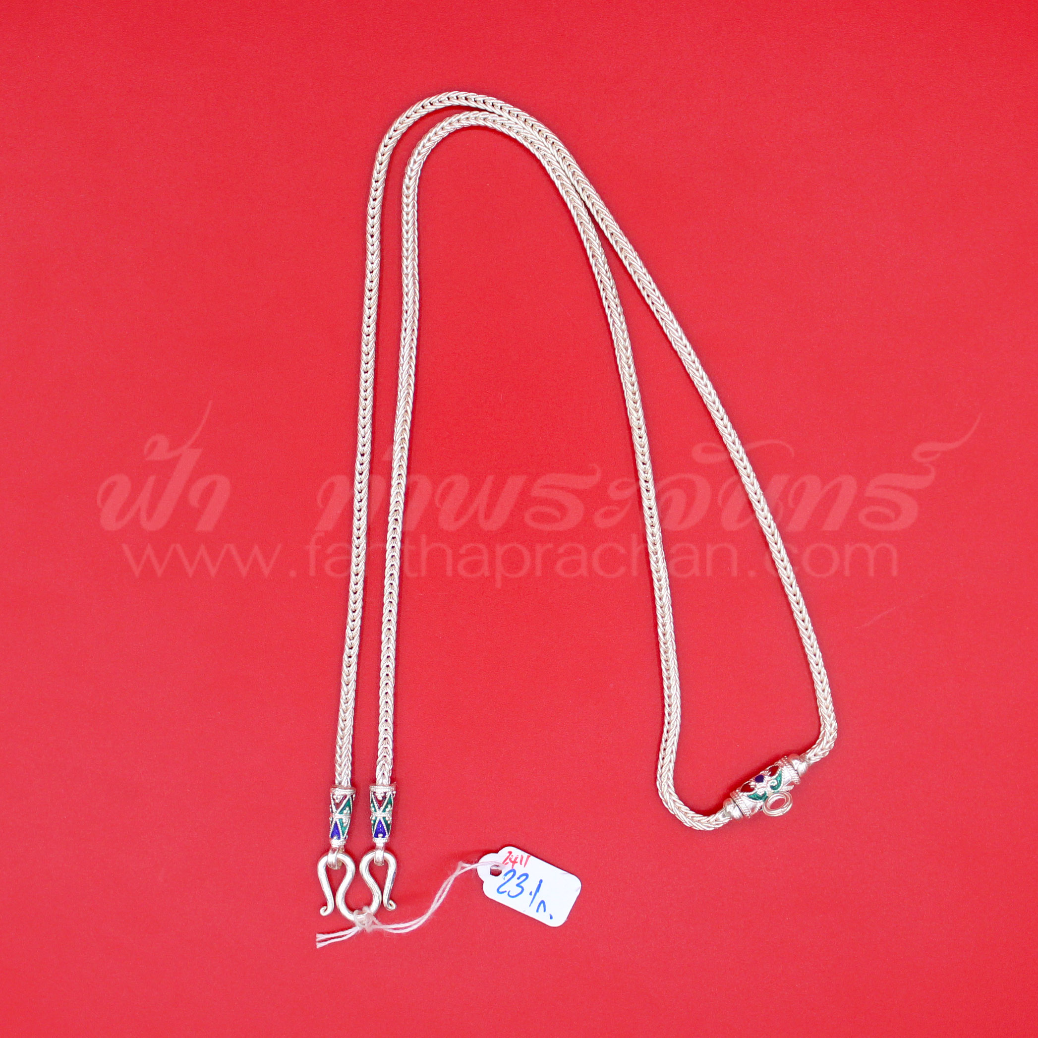 สร้อยคอเงินแท้ 92.5 ลายสี่เสา หัวจรวดลงยา แบบห่วงเดียว มีห่วงหลัง