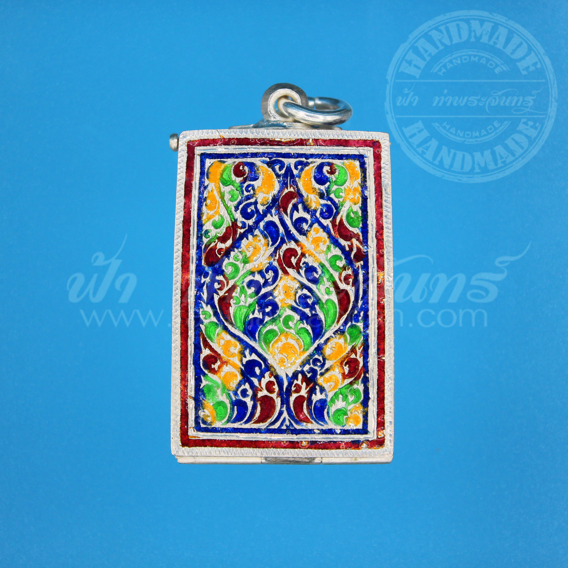 ตลับสมเด็จ ปิดหลัง เงินแกะลาย ลงยา 92.5%