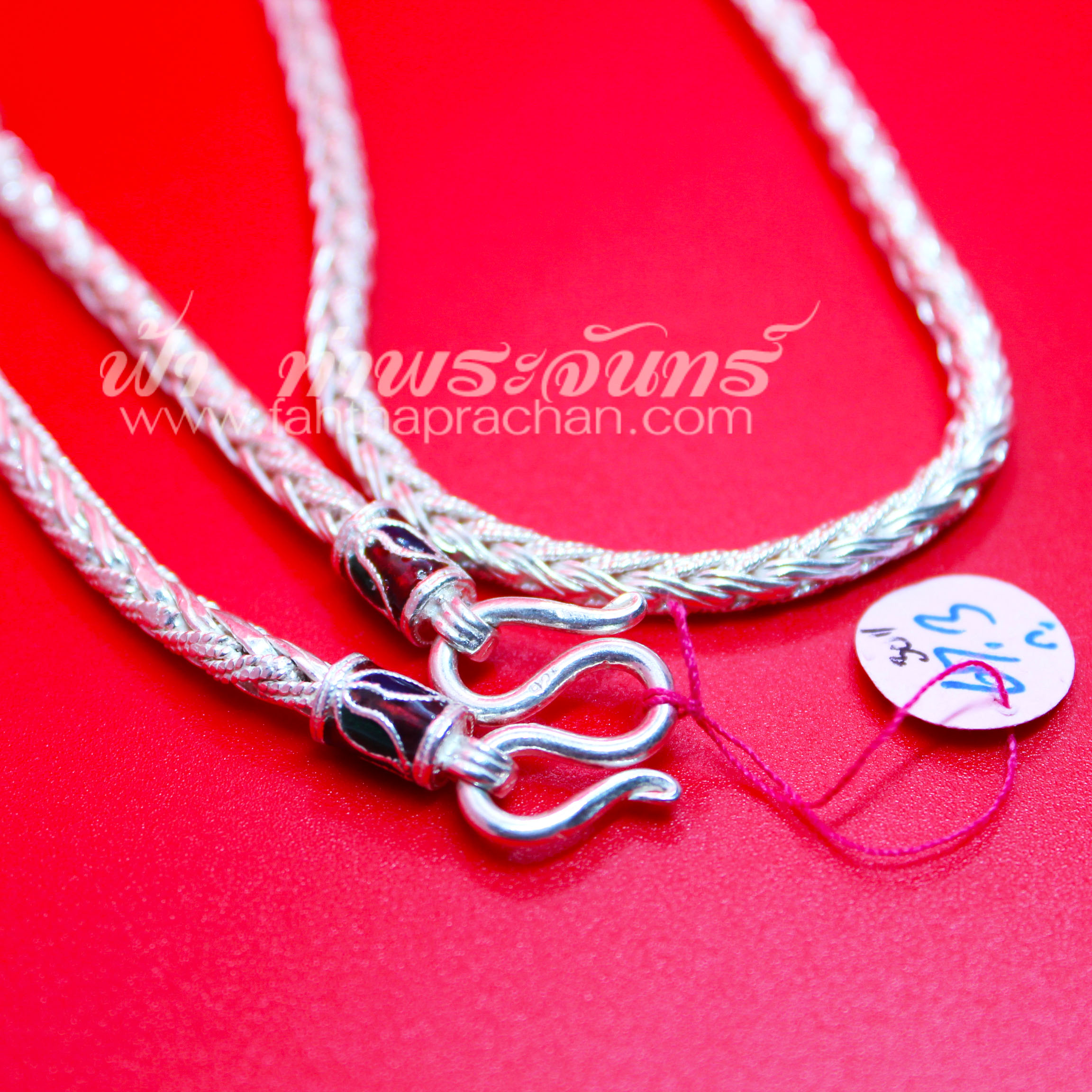 สร้อยคอเงินแท้ 92.5 ลายหกเปีย หัวมังกร ลงยา แบบ 5 ห่วง