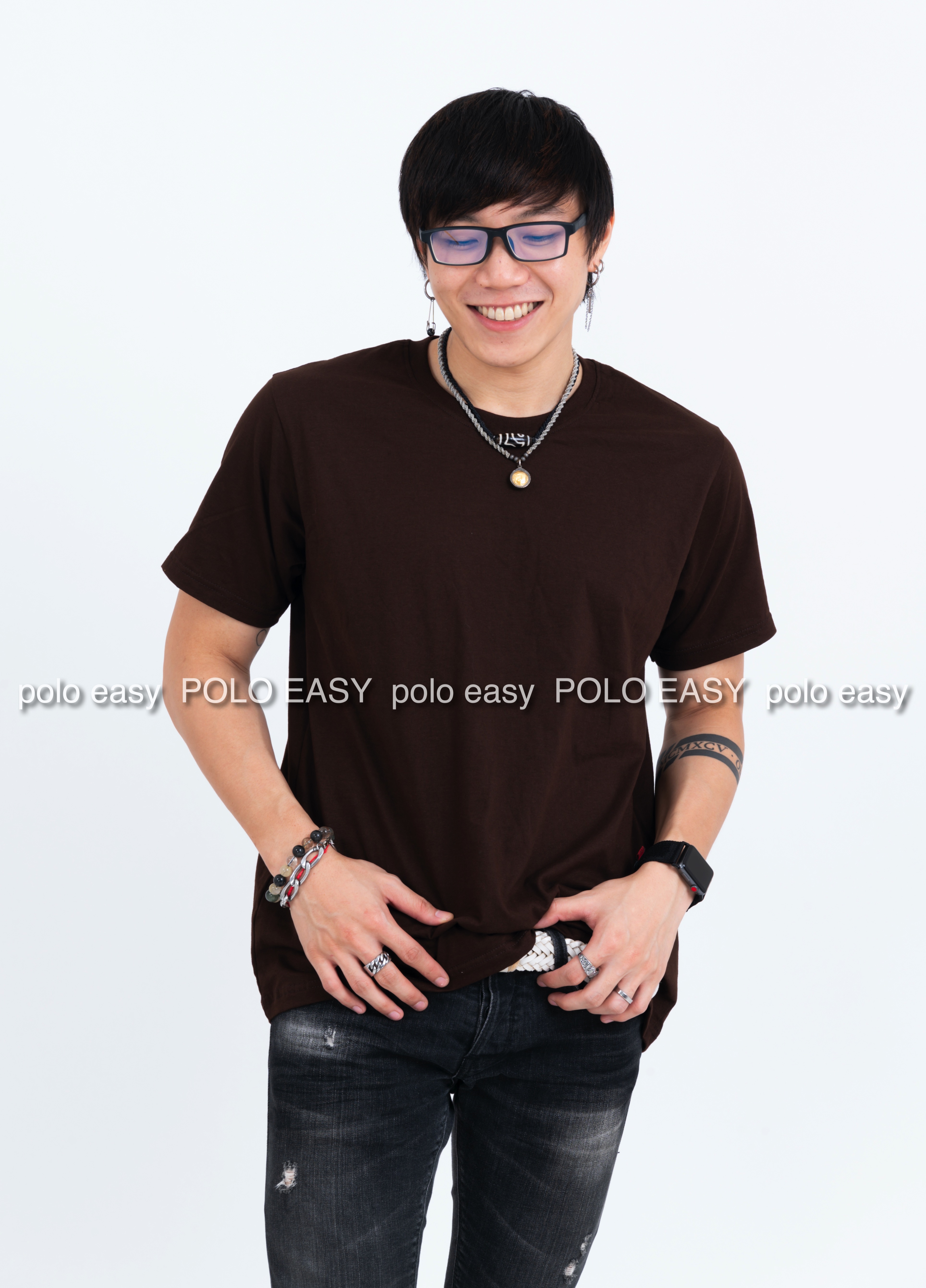 XL เสื้อยืด สีน้ำตาล คอกลม แขนสั้น Size XL
