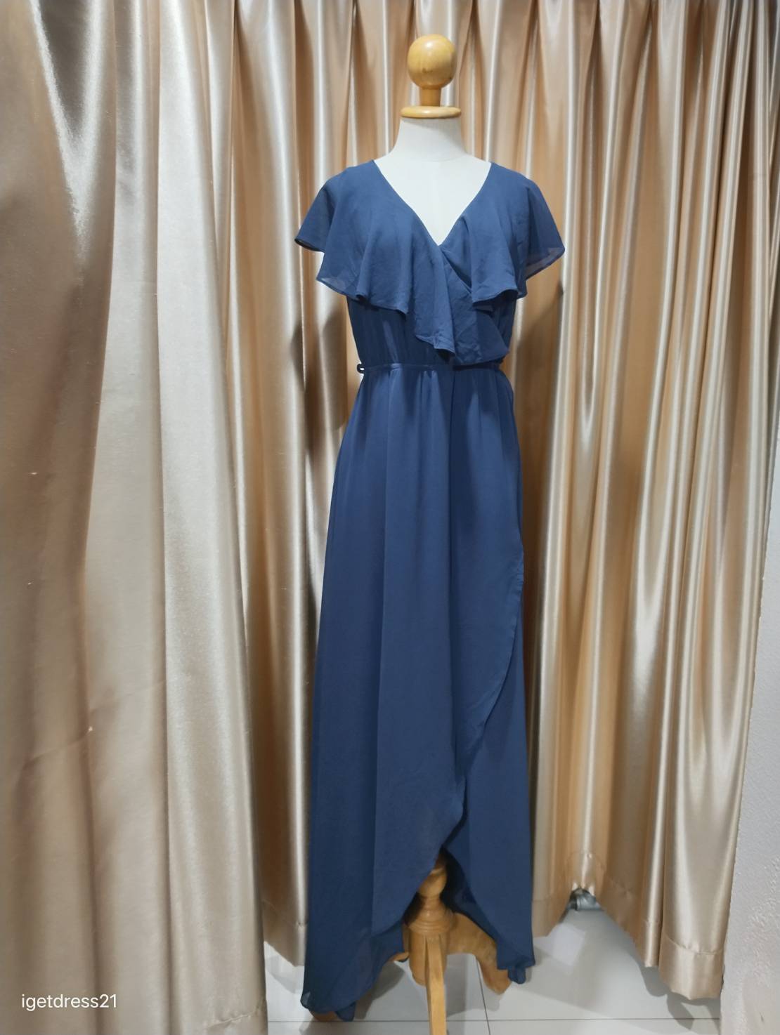 ชุดราตรียาวสีกรมชีฟองระบาย XL
