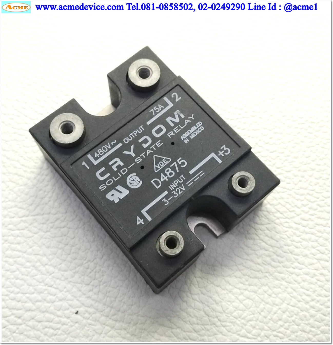 Solid State Crydom รุ่น D4875, Input 3 to 32 Vdc, Output 480 Vac, 75A