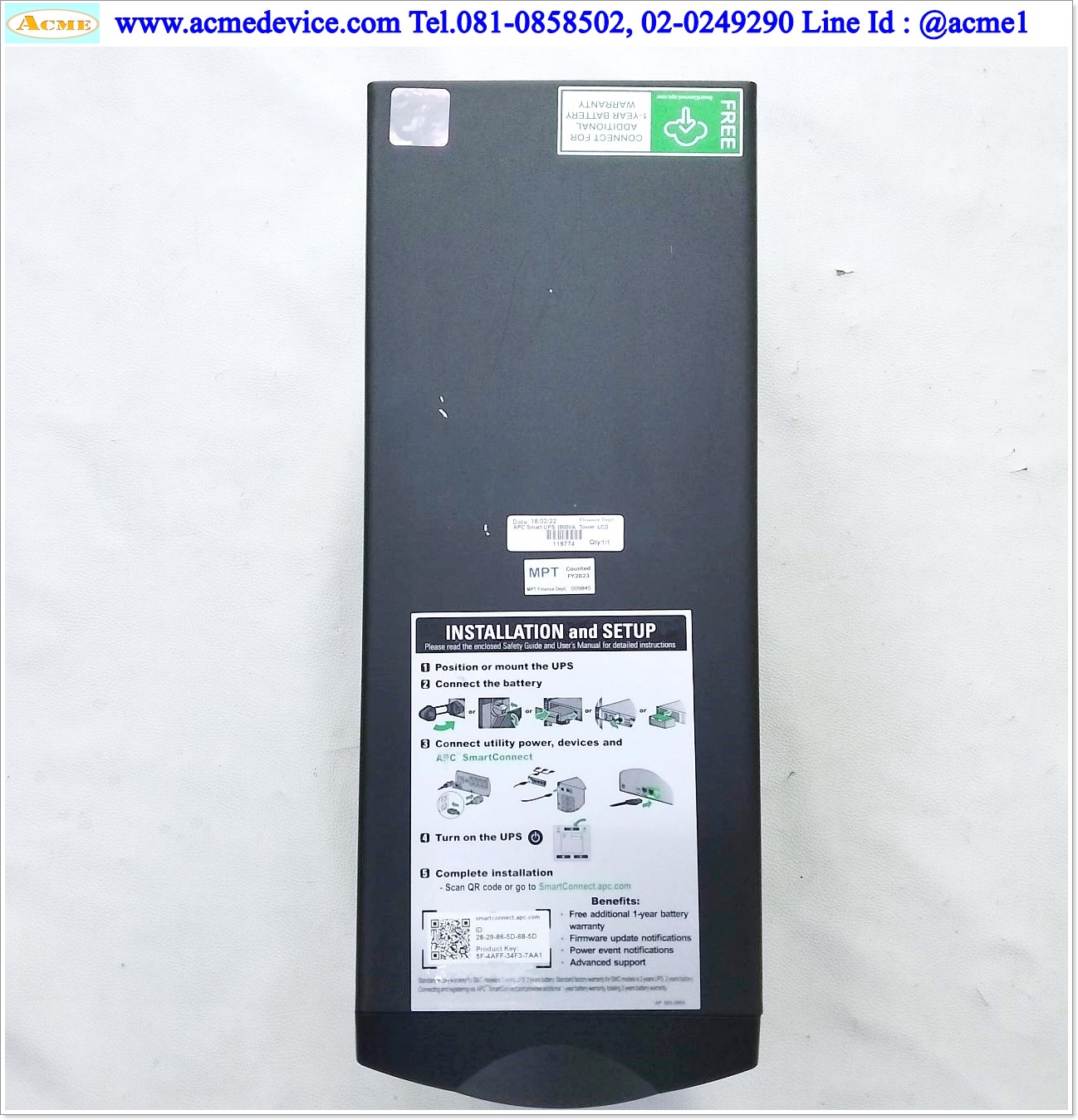 UPS APC รุ่น SMC1000IC, Input 220 - 240Vac, Out 230Vac, Line Interactive, Capacity 1000VA/600W, SmartConnect port, ไม่มี battery (แบตเตอรี่ 24V 9AH)