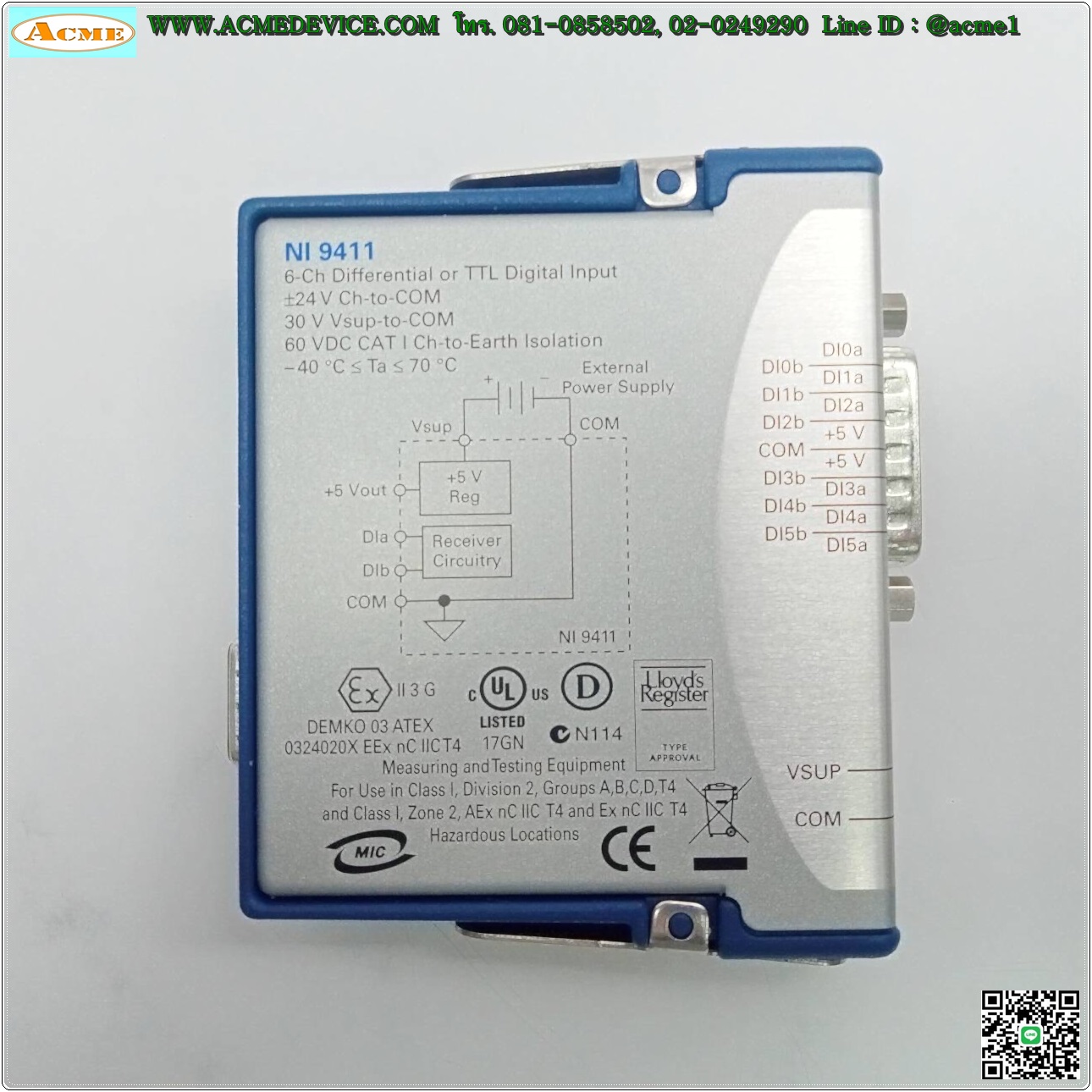 National Instruments รุ่น CDAQ-9174 NI CompactDAQ, NI 9234 4AI +/-5V 24Bit 4CH, NI 9411 6DI +/-5V to 24V 6CH