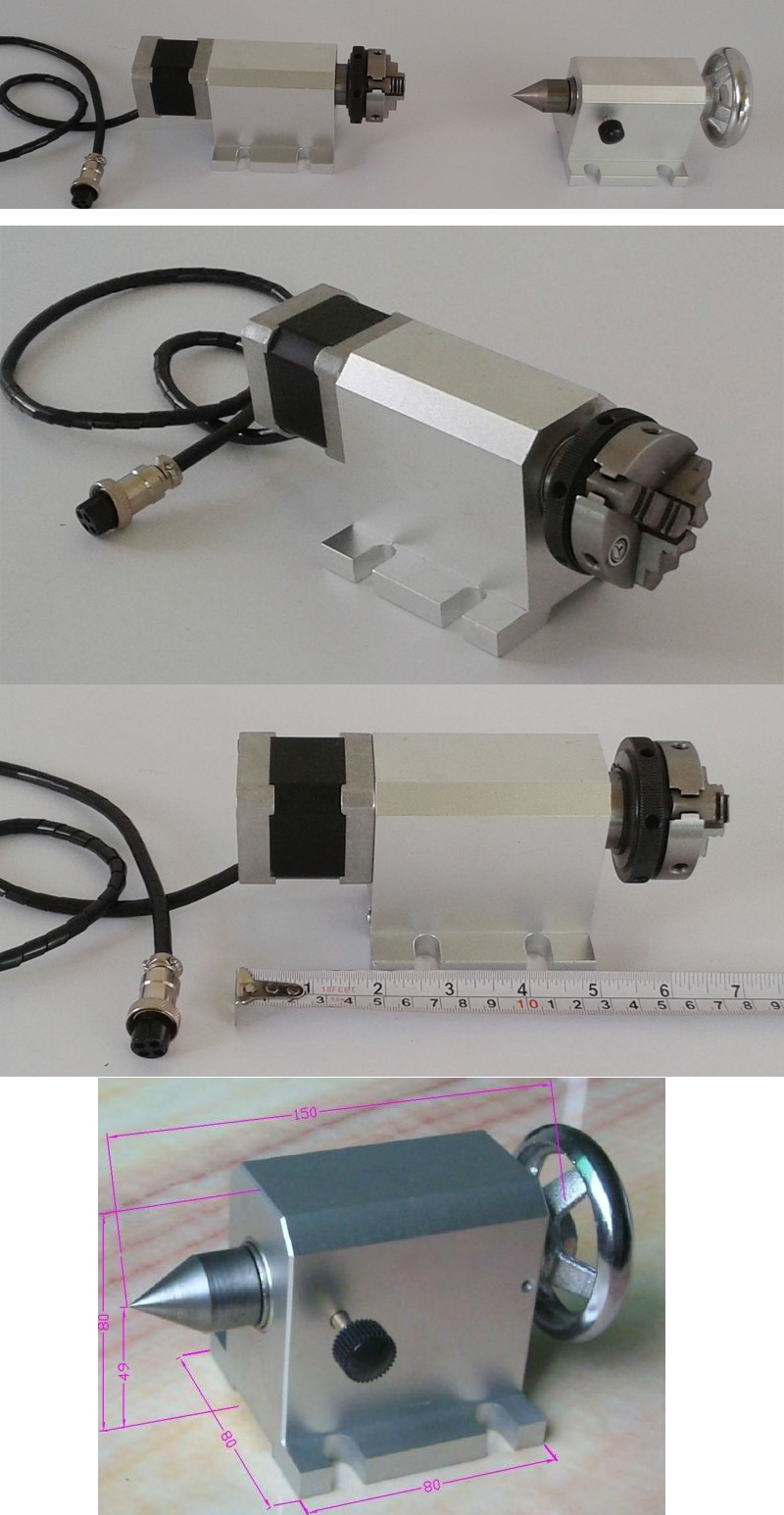 แกน A มินิ CNC แบบ L หัวจับ 50 mm type 4th-Axis Router Rotational Rotary A-Axis +Tailstock Engraving
