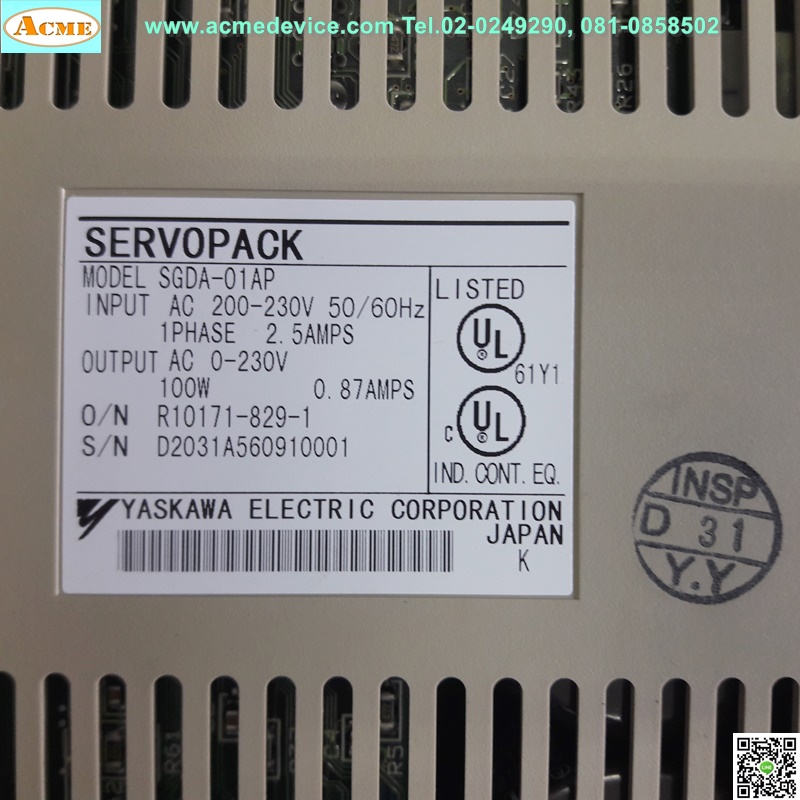 Servo Drive Yaskawa รุ่น SGDA-01AP & Motor SGM-01A312, 100w